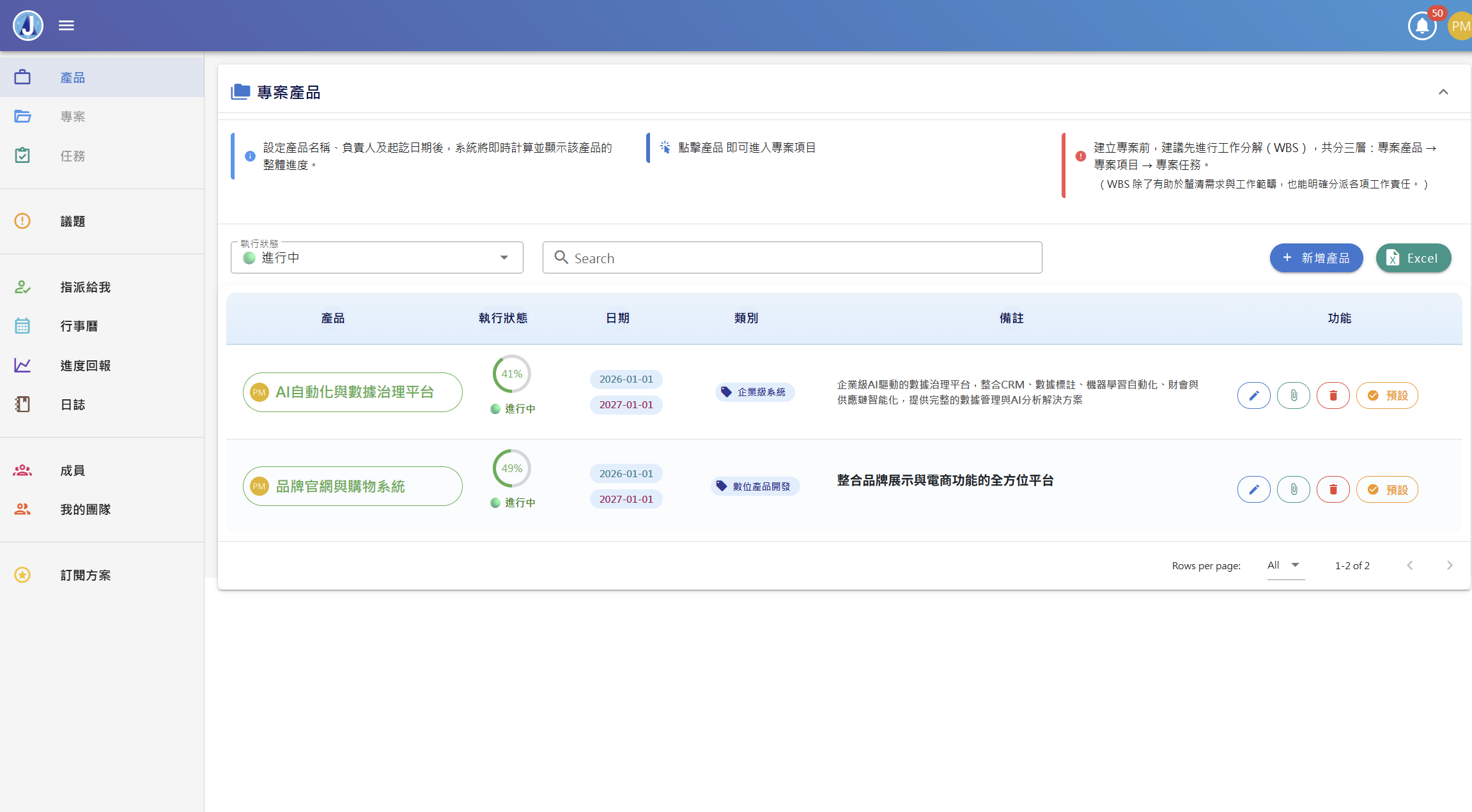 專案產品 — 定義專案名稱與時程