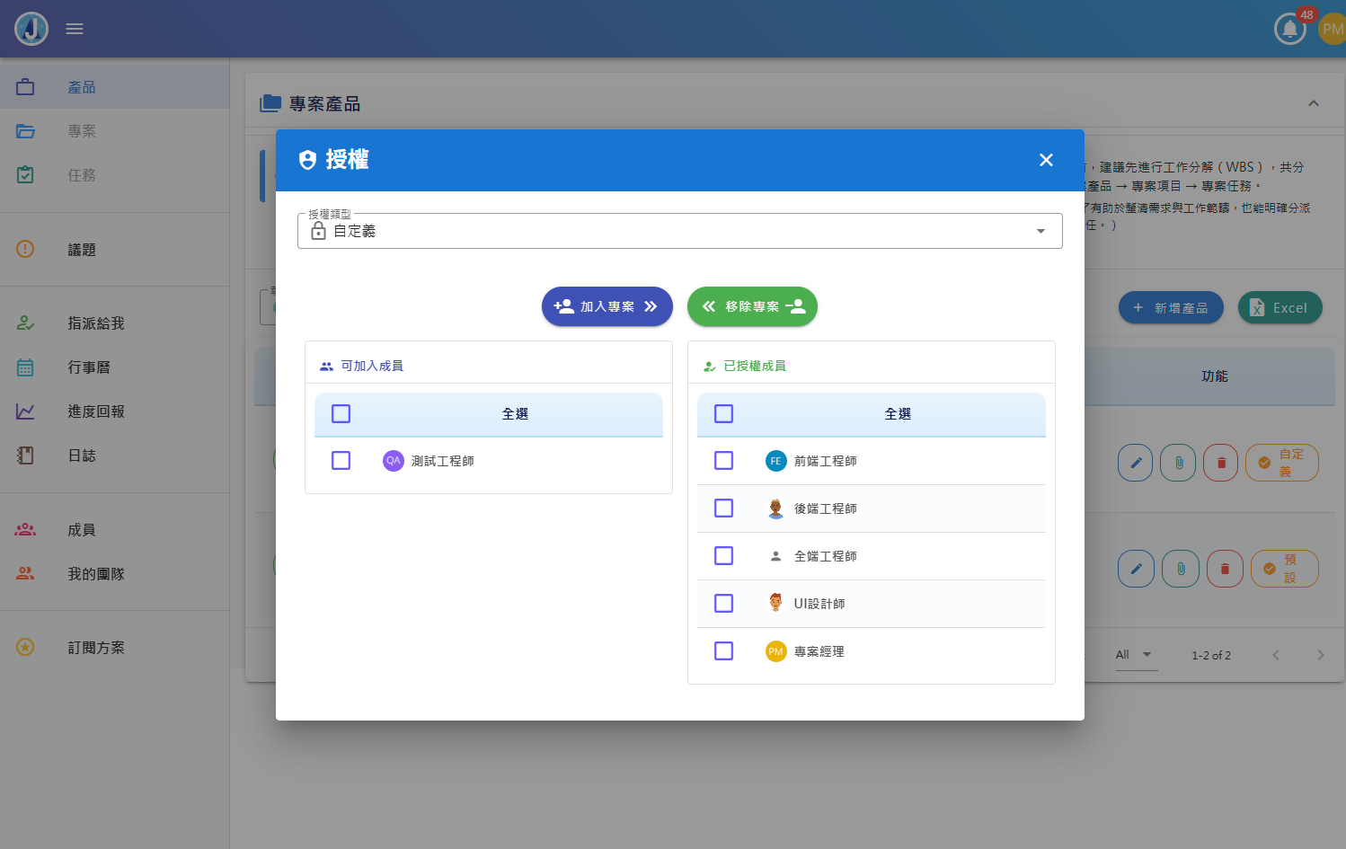 專案授權 — 精準控管專案可見權限